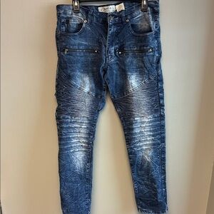 Akademiks Jeanius Moto Biker Jeans Distressed Streetwear 30x30